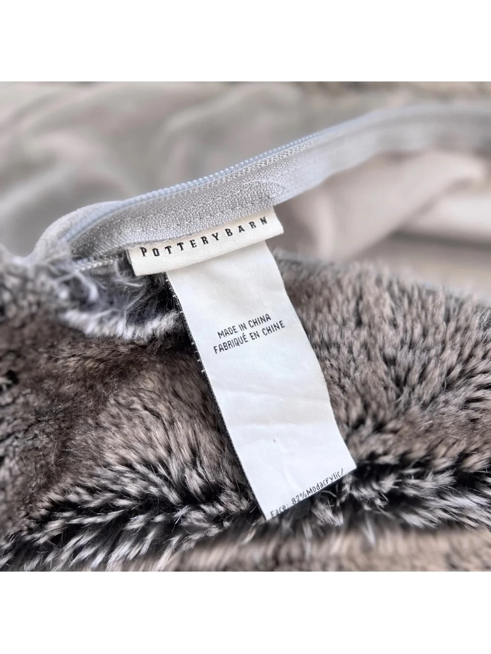 1 Pottery Barn Faux FUR warm gray brown OMBRÉ pillow COVER EURO 26 x 26